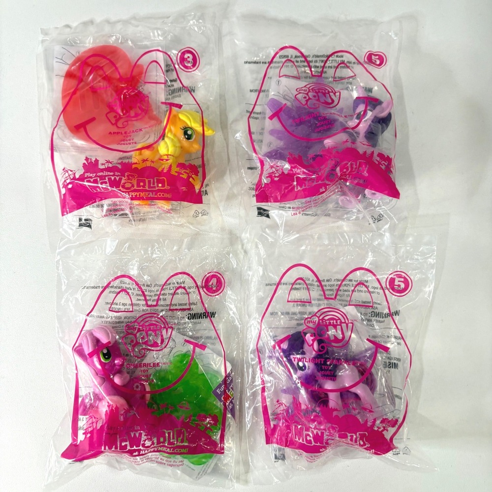 4pc McDonald's My Little Pony 2011 Happy Meal Toy Lot Applejack Twilight Sparkle